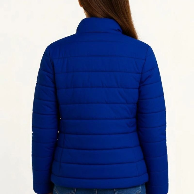 Kız Çocuk Şişme İçi Elyaflı Fermuarlı Cepli Mont Su İtici Ceket -  Saks Mavisi