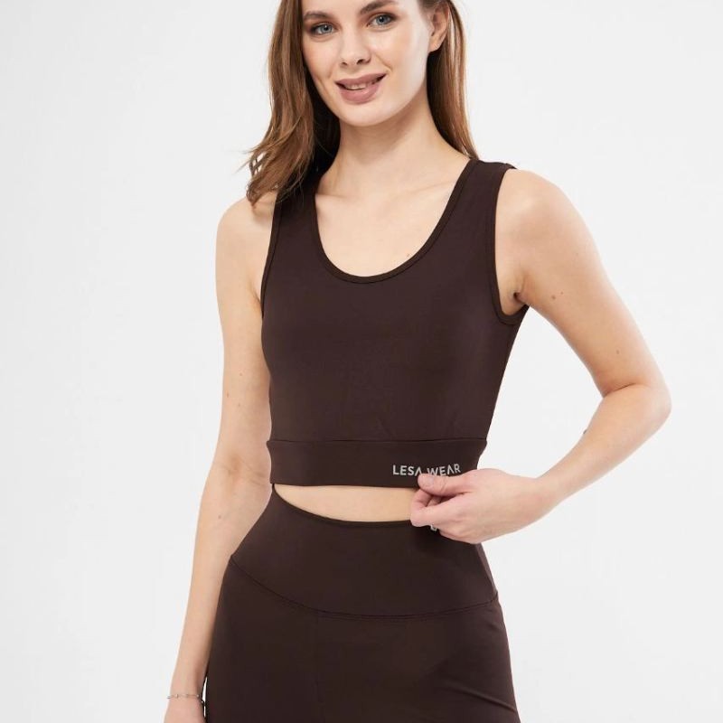 Kolsuz Sporcu Baskılı Crop - Kahve