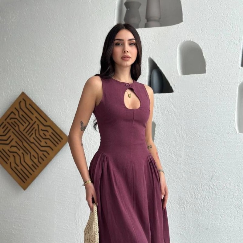 Kolsuz Uzun Kabardin Elbise - Bordo