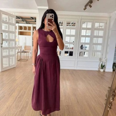 Kolsuz Uzun Kabardin Elbise - Bordo
