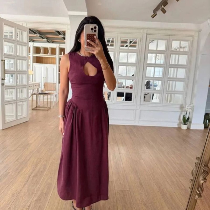 Kolsuz Uzun Kabardin Elbise - Bordo
