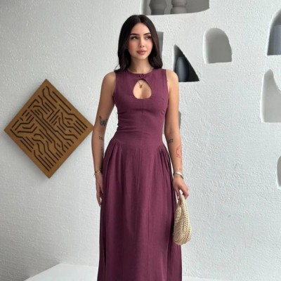 Kolsuz Uzun Kabardin Elbise - Bordo