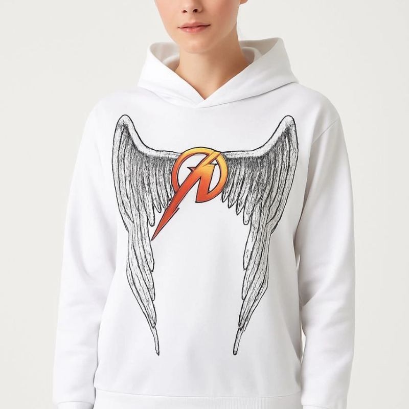 Metallica İki İplik Kapüşonlu Ön ve Arka Baskılı hoodie - Beyaz