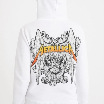Metallica İki İplik Kapüşonlu Ön ve Arka Baskılı hoodie - Beyaz