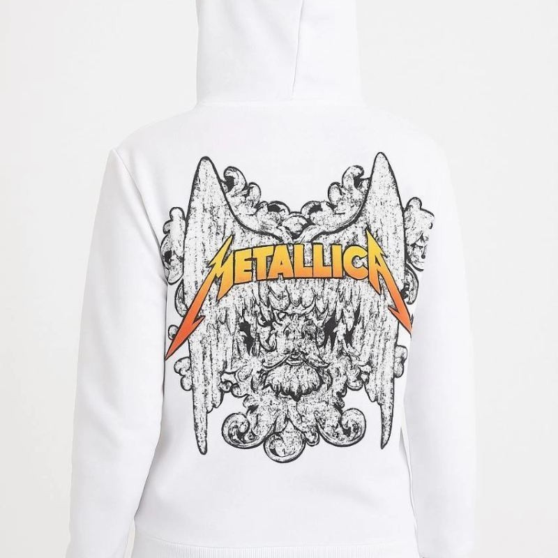 Metallica İki İplik Kapüşonlu Ön ve Arka Baskılı hoodie - Beyaz