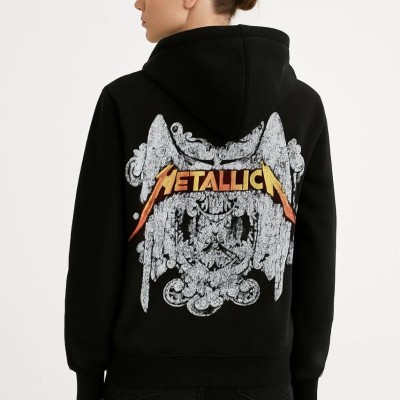 Metallica İki İplik Kapüşonlu Ön ve Arka Baskılı hoodie - Siyah