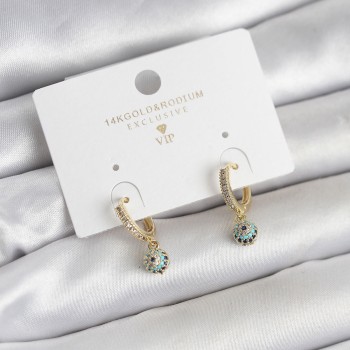 Minimal Nazarlı Model Gold Renk Zirkon Taşlı Kadın Küpe