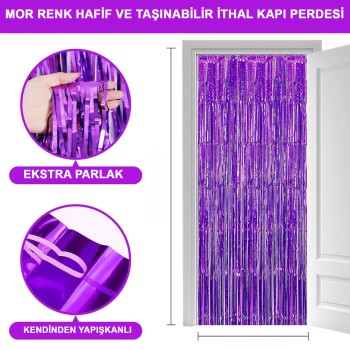 Mor Ekstra Metalize Saçaklı Arka Fon Perde