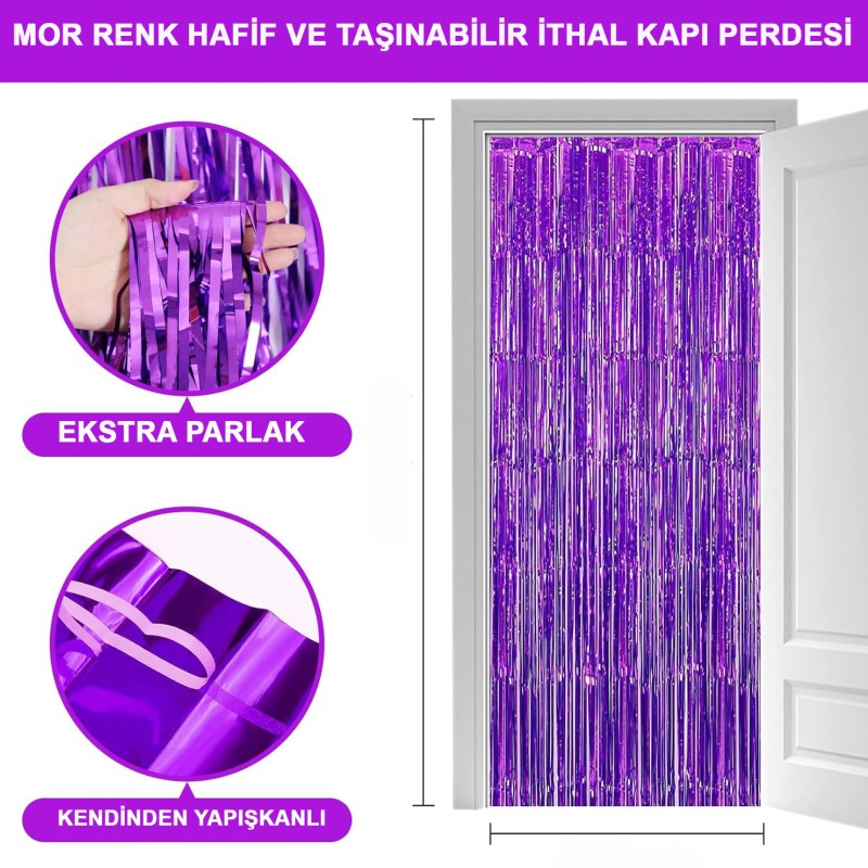 Mor Ekstra Metalize Saçaklı Arka Fon Perde