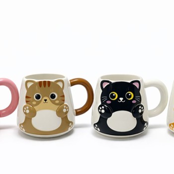 Özel Tasarım 3D Kedi Figürlü Seramik Kupa Bardak 