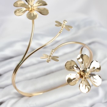 Pazu Bileklik Gold Renk Pirinç Çiçek Model