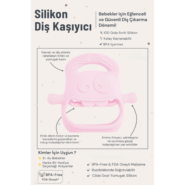 Pembe Bebek Silikon Diş Kaşıyıcı  