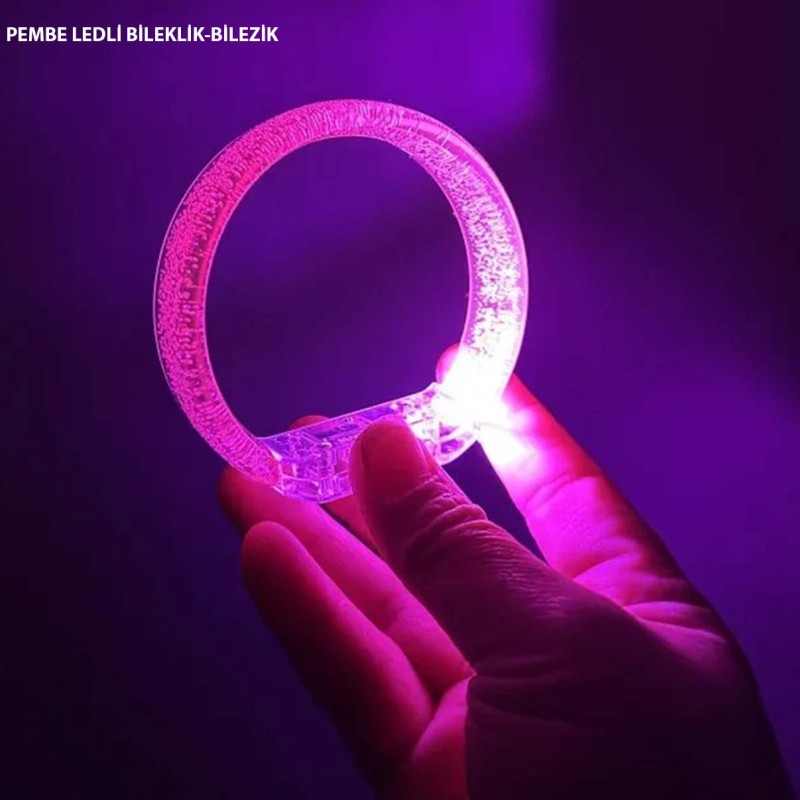 Pembe Led Işıklı Baskı Yapılabilen Pilli Bileklik Bilezik