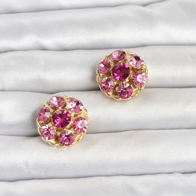 Pembe Zirkon Taşlı Düğme veya Manşet Broşu