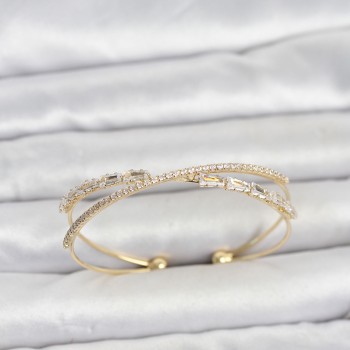 Pirinç Gold Renk Baget Zirkon Taşlı Kadın Bileklik