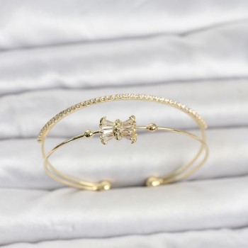 Pirinç Gold Renk Baget Zirkon Taşlı Objeli Kadın Bileklik