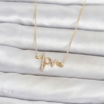 Pirinç Gold Renk Kalp Ritmi Model Kadın Kolye