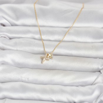 Pirinç Gold Renk Minimal Kutup Yıldızı Model Kadın Kolye