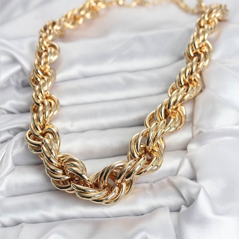 Pirinç Gold Renk Sarmal Halat Model Kadın Kolye