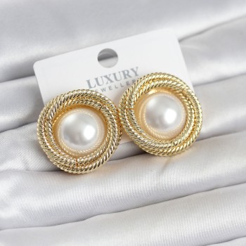 Pirinç Gold Renk Sarmal Model İncili Kadın Küpe