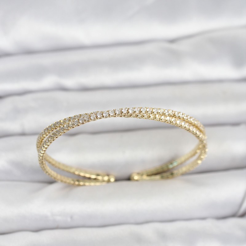 Pirinç Gold Renk Zirkon Taşlı Çapraz Model Kadın Bileklik