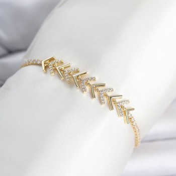 Pirinç Gold Renk Zirkon Taşlı Çavuş Model Su Yolu Kadın Bileklik