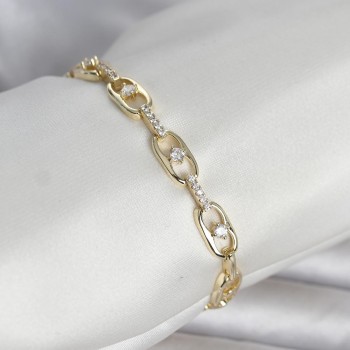 Pirinç Gold Renk Zirkon Taşlı Kadın Bileklik