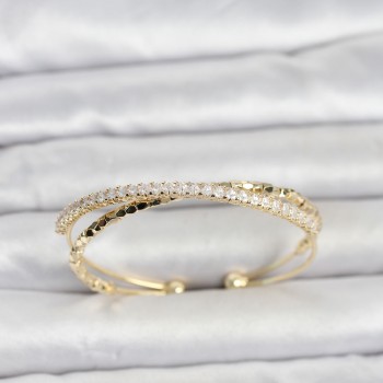 Pirinç Gold Renk Zirkon Taşlı ve Dorika Model Kadın Bileklik