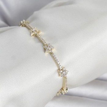 Pirinç Gold Renk Zirkon Taşlı Yıldız Model Kadın Bileklik