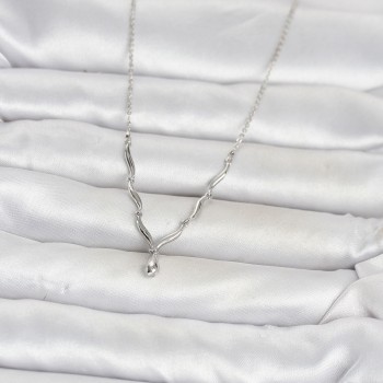 Pirinç Gümüş Renk Damla Model Kadın Kolye