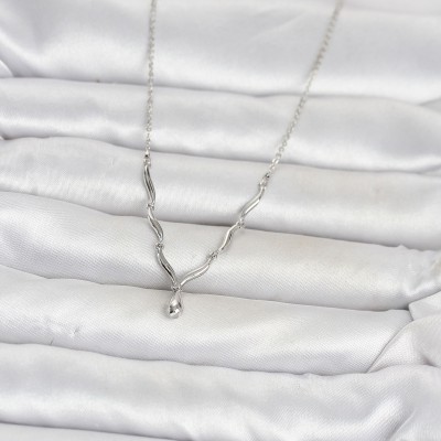 Pirinç Gümüş Renk Damla Model Kadın Kolye