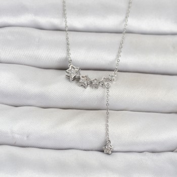 Pirinç Gümüş Renk Minimal Sallantılı Yıldız Model Kadın Kolye
