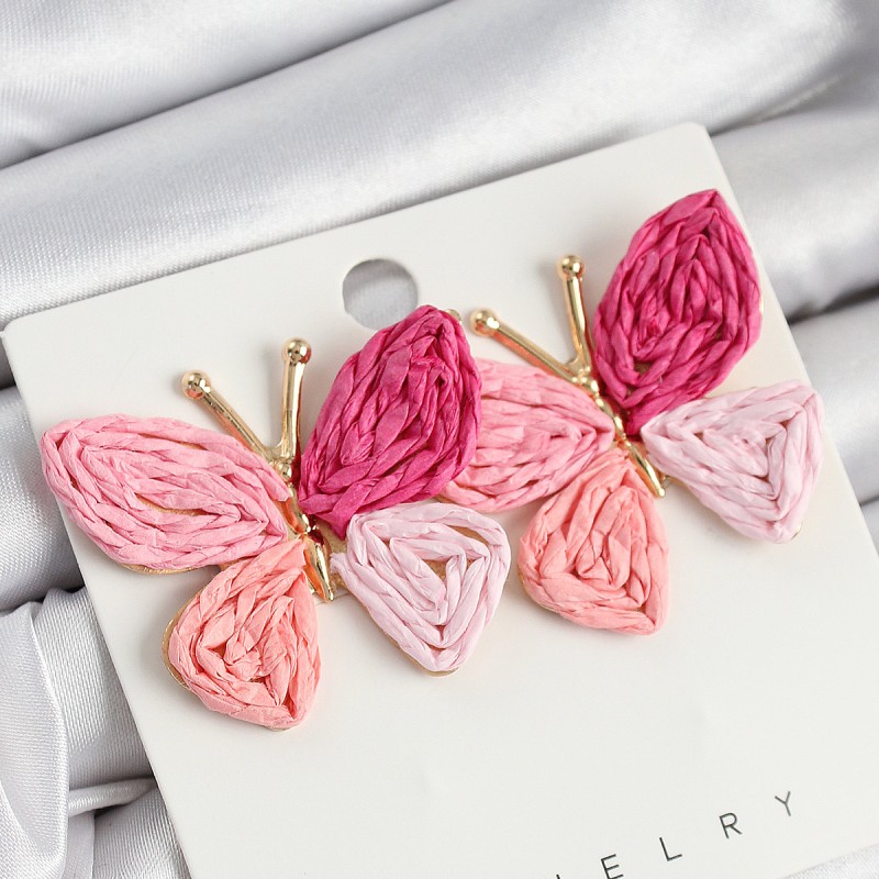 Pirinç Pembe Kelebek Model Gold Renk Kadın Hasır Küpe