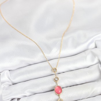 Pirinç Zincir Pembe Gold Renk Zirkon Taşlı Y Kolye