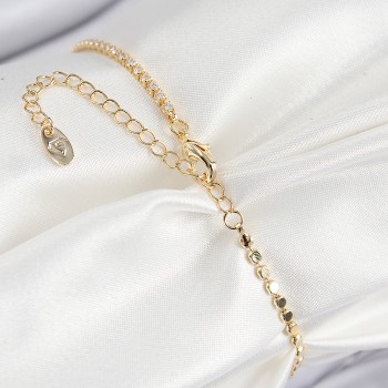 Pirinç Zirkon Taşlı Dikdörtgen Model Ezme Zincir Gold Renk Kadın Bileklik