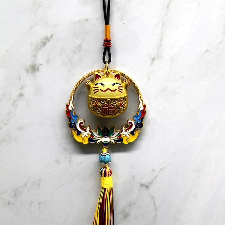 Renkli Püsküllü Şans Kedisi Feng Shui Askılık 