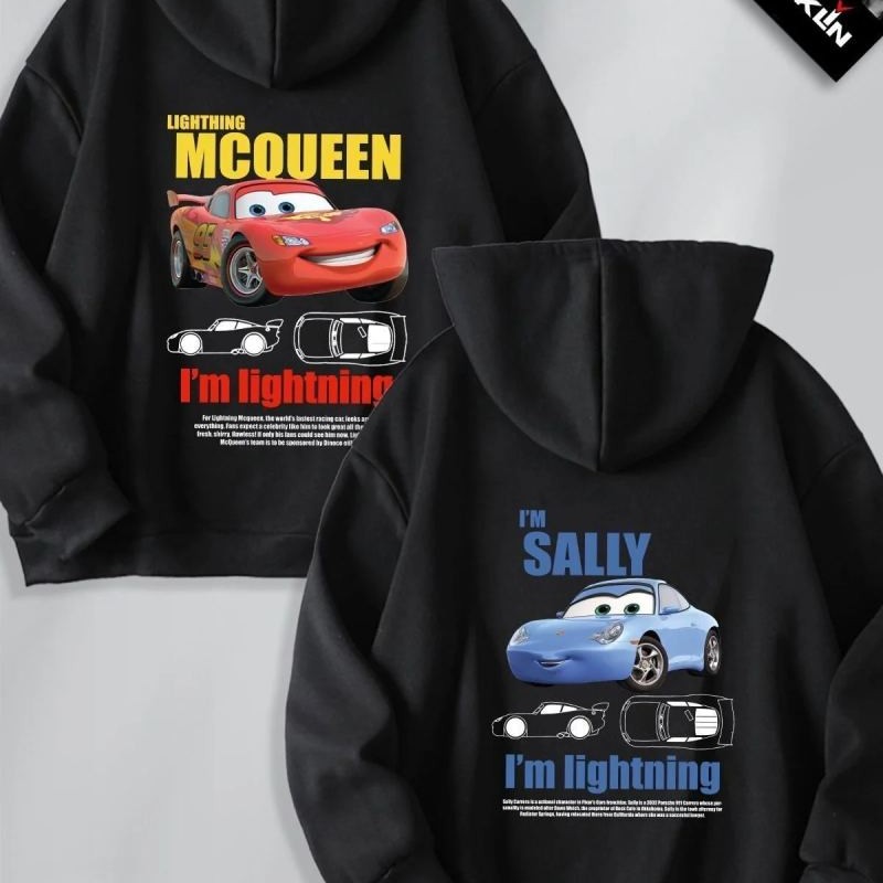 Sevgililer Günü Araba Baskılı Oversize Kapüşonlu Sweatshirt Hoodie - Siyah