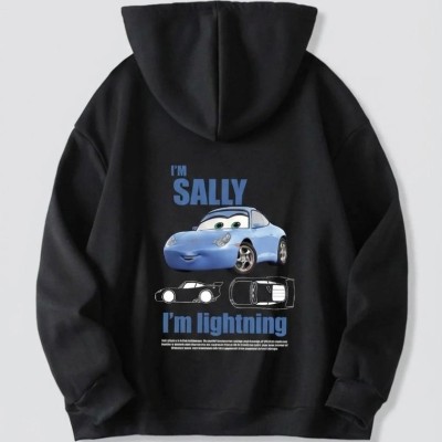 Sevgililer Günü Araba Temalı Baskılı Oversize Kapüşonlu Sweatshirt Hoodie - Siyah