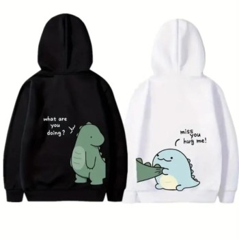 Sevgililer Günü Baskılı Oversize Kapüşonlu Sweatshirt Hoodie - Siyah