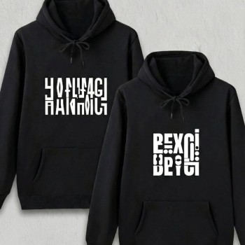 Sevgililer Günü Hanımcı Hediye Baskılı Oversize Kapüşonlu Sweatshirt - Siya