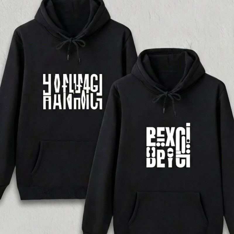 Sevgililer Günü Hanımcı Hediye Baskılı Oversize Kapüşonlu Sweatshirt - Siya
