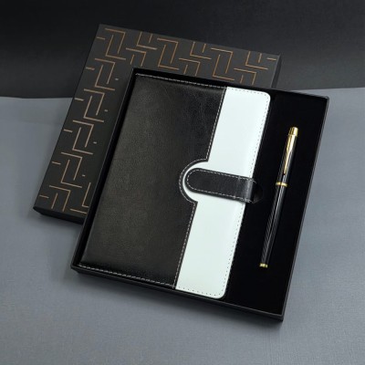 Siyah Beyaz Renkli Tarihsiz Ajanda Defter Ve Metal Roller Kalem Seti