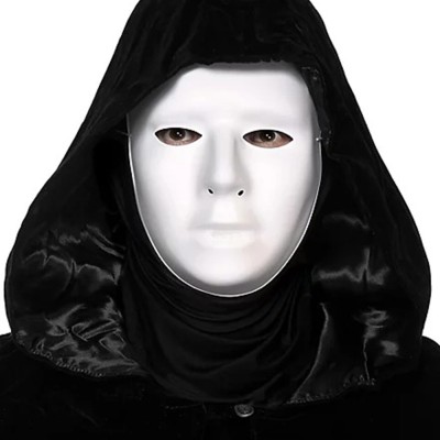 Siyah Kapüşonlu 120 cm Pelerin ve Beyaz Boyanabilir Tam Yüz Maske