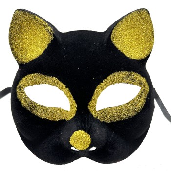 Siyah Renk Gold Simli Kedi Maskesi