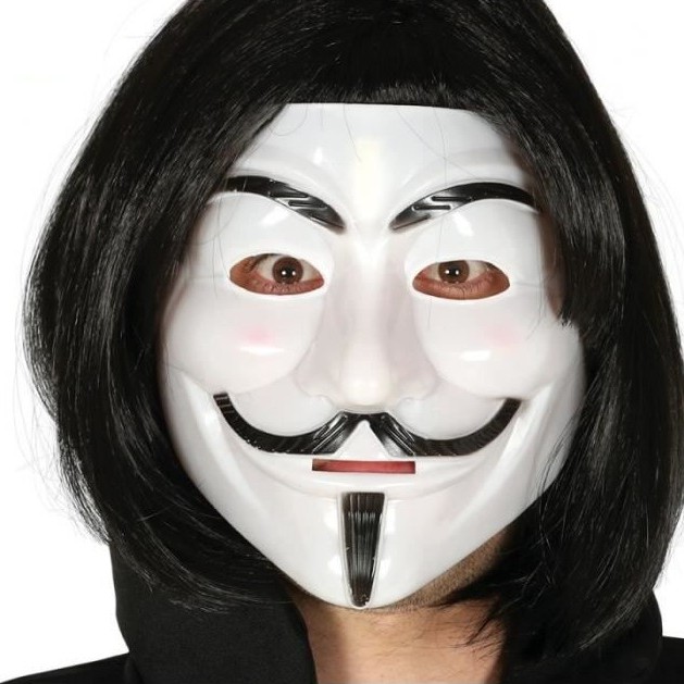 Siyah Renk Kısa Saç ve V For Vendetta Maskesi