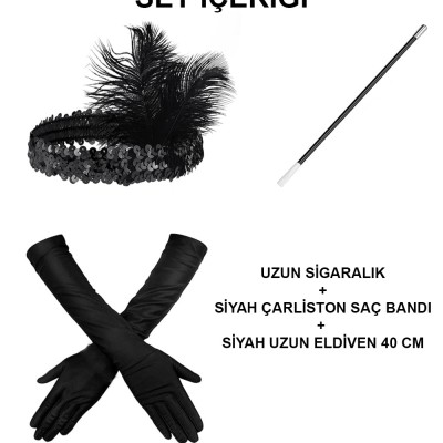 Siyah Retro Charliston Aksesuar Seti 