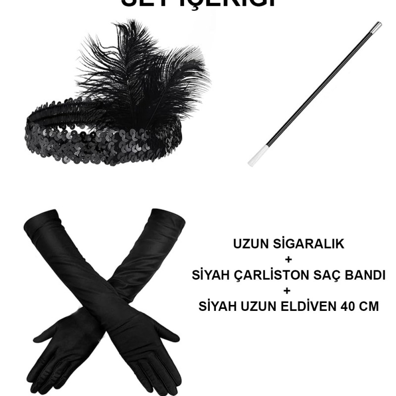 Siyah Retro Charliston Aksesuar Seti 
