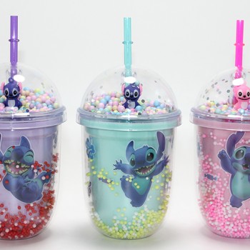 Stitch Figürlü Pipetli Kapaklı Kupa Bardak 
