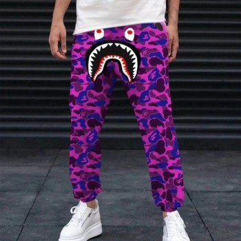 Unisex Pubg Bape x Shark Eşofman Altı - Mor