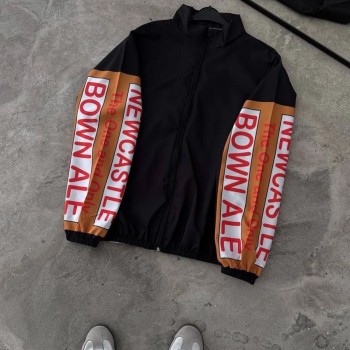Unisex Vintage Baskılı Paraşüt Rüzgarlık - Siyah